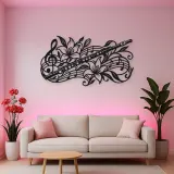 Flute Botanical Line Metal Wall Art | Music Room Wall Decor
