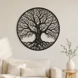 Arte mural de metal de árbol desnudo en invierno | Decoración mural botánica de metal