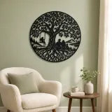 Tree with Family Metal Wall Art | Family Silhouette Decor - lifestyle view 2