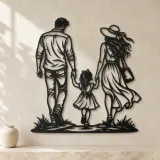 Family of Three Walk Metal Wall Art | Family Silhouette Decor - lifestyle view 3