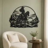 Western Rider Sunset Metal Wall Art | Equestrian Wall Decor - lifestyle view 2
