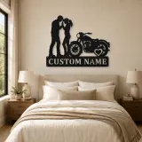 Personalized Vintage Motorcycle Couple Metal Wall Art with Heart - lifestyle view 2