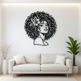 Afro Silhouette Face Metal Wall Art | Minimalist Woman Line Art