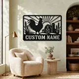 Personalized Rooster Farm Metal Wall Art with Barn Scene - lifestyle view 5