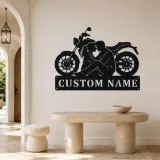 Personalized Seated Couple and Motorcycle Metal Wall Art - lifestyle view 3