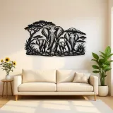 Elephant Family Walk Metal Wall Art | Wildlife Silhouette Decor