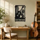 Personalized Double Bass Music Metal Wall Art with Vintage Microphone - lifestyle view 4