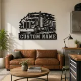 Personalized Logging Semi Truck Patriotic Mountain Metal Wall Art - lifestyle view 4