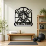 Personalized Baseball Glove Ball and Crossed Bats Metal Wall Art - lifestyle view 4