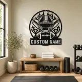 Personalized Football Helmet Trophy Flame Metal Wall Art - lifestyle view 4