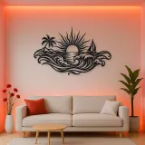 Rising Sun over Waves Metal Wall Art | Celestial Boho Wall Decor