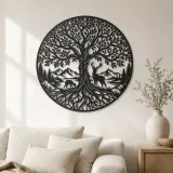 Arte mural de metal Tree with Deer | Decoración de silueta de vida salvaje