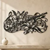 Flute Botanical Line Metal Wall Art | Music Room Wall Decor - lifestyle view 3