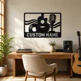 Personalized Vinyl Record Metal Wall Art with Vintage Microphone - lifestyle view 4