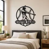Personalized Baseball Batter Stitched Ball Metal Wall Art - lifestyle view 2