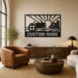 Décoration murale en métal personnalisée Tracteur de ferme avec lever de soleil