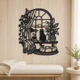 Cat on Windowsill Metal Wall Art | Pet Lover Silhouette Decor - lifestyle view 5