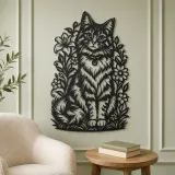 Sitting Cat Floral Metal Wall Art | Pet Lover Silhouette Decor - lifestyle view 2