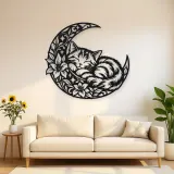 Sleeping Cat Crescent Metal Wall Art | Pet Lover Silhouette Decor