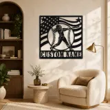 Personalized Female Softball Batter Waving Flag Metal Wall Art - lifestyle view 5