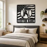 Personalized Female Softball Ready Stance Flag Metal Wall Art - lifestyle view 2