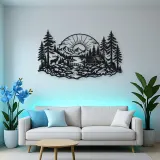 Forest Sun Arc Metal Wall Art | Nature Silhouette Decor