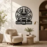 Personalized Football Helmet Trophy Flame Metal Wall Art - lifestyle view 5