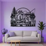 Grandfather Grandson Fishing Metal Wall Art | Family Silhouette Decor