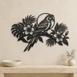 Parrot Tropical Branch Metal Wall Art | Wildlife Silhouette Decor - lifestyle view 3