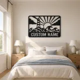 Personalized Lighthouse Metal Wall Art with Ocean Waves - lifestyle view 2