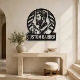 Personalized Barber Metal Wall Art with Scissors and Razor - lifestyle view 3
