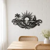Rising Sun over Waves Metal Wall Art | Celestial Boho Wall Decor - lifestyle view 4