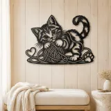 Playful Kitten Yarn Metal Wall Art | Pet Lover Silhouette Decor - lifestyle view 5