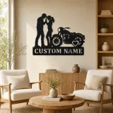 Personalized Vintage Motorcycle Couple Metal Wall Art with Heart - lifestyle view 4