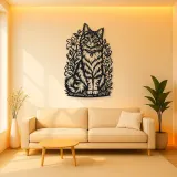Sitting Cat Floral Metal Wall Art | Pet Lover Silhouette Decor