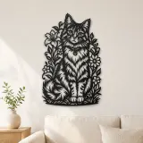 Cartel de metal de gato sentado con flores | Decoración de siluetas para amantes de mascotas