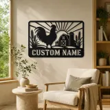 Personalized Rooster Farm Metal Wall Art with Barn Scene - lifestyle view 4