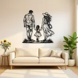 Family of Three Walk Metal Wall Art | Family Silhouette Decor