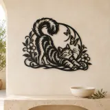 Cat Stretch Flow Metal Wall Art | Pet Lover Silhouette Decor - lifestyle view 3