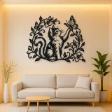Cat and Butterfly Vine Metal Wall Art | Pet Lover Silhouette Decor