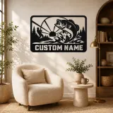 Personalized Bass Fishing Metal Wall Art with Fisherman - lifestyle view 5