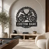 Personalized Cafe Racer Motorcycle Metal Wall Art with Crossed Wrenches - lifestyle view 4