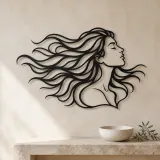 Windblown Hair Face Metal Wall Art | Minimalist Woman Line Art - lifestyle view 3