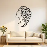 Rose Profile Muse Metal Wall Art | Minimalist Woman Line Art