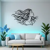 Windblown Hair Face Metal Wall Art | Minimalist Woman Line Art