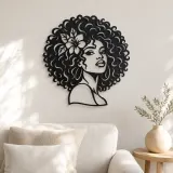 Cartel de metal Rostro Silueta Afro | Arte Lineal Minimalista de Mujer