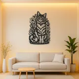 Sitting Cat Floral Metal Wall Art | Pet Lover Silhouette Decor