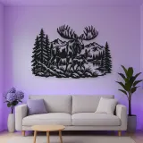 Moose Pine Forest Metal Wall Art | Wildlife Silhouette Decor