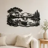 Cartel de metal Ondas en el Lago Calmado | Decoración de silueta de naturaleza
