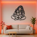 Parent Child Reading Metal Wall Art | Family Silhouette Decor
